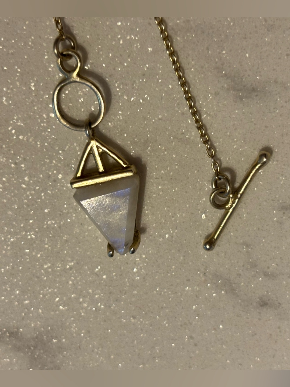 Gold-Plated Rainbow Moonstone Pendant Necklace - Gold & White - Picture 3 of 8
